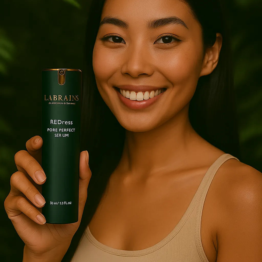 Labrains Acne Care Serum 30 ml tegen acne vastgehouden door model