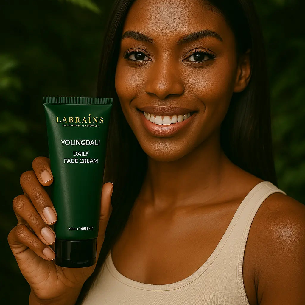 Labrains YoungDali Dagcrème 50 ml tegen acne vastgehouden door model