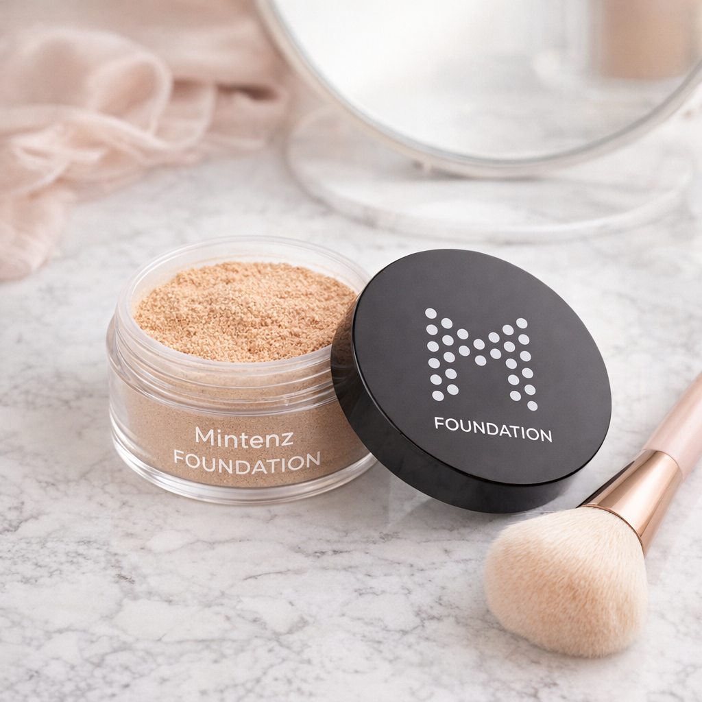 Foundation textuur en verpakking - Mintenz minerale make-up