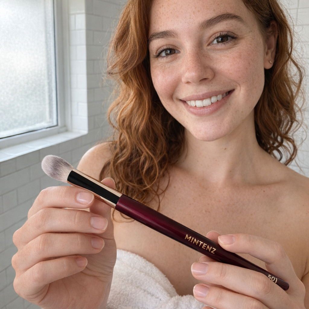 501 Concealer Kwast in gebruik voor het aanbrengen van poedervorm concealer